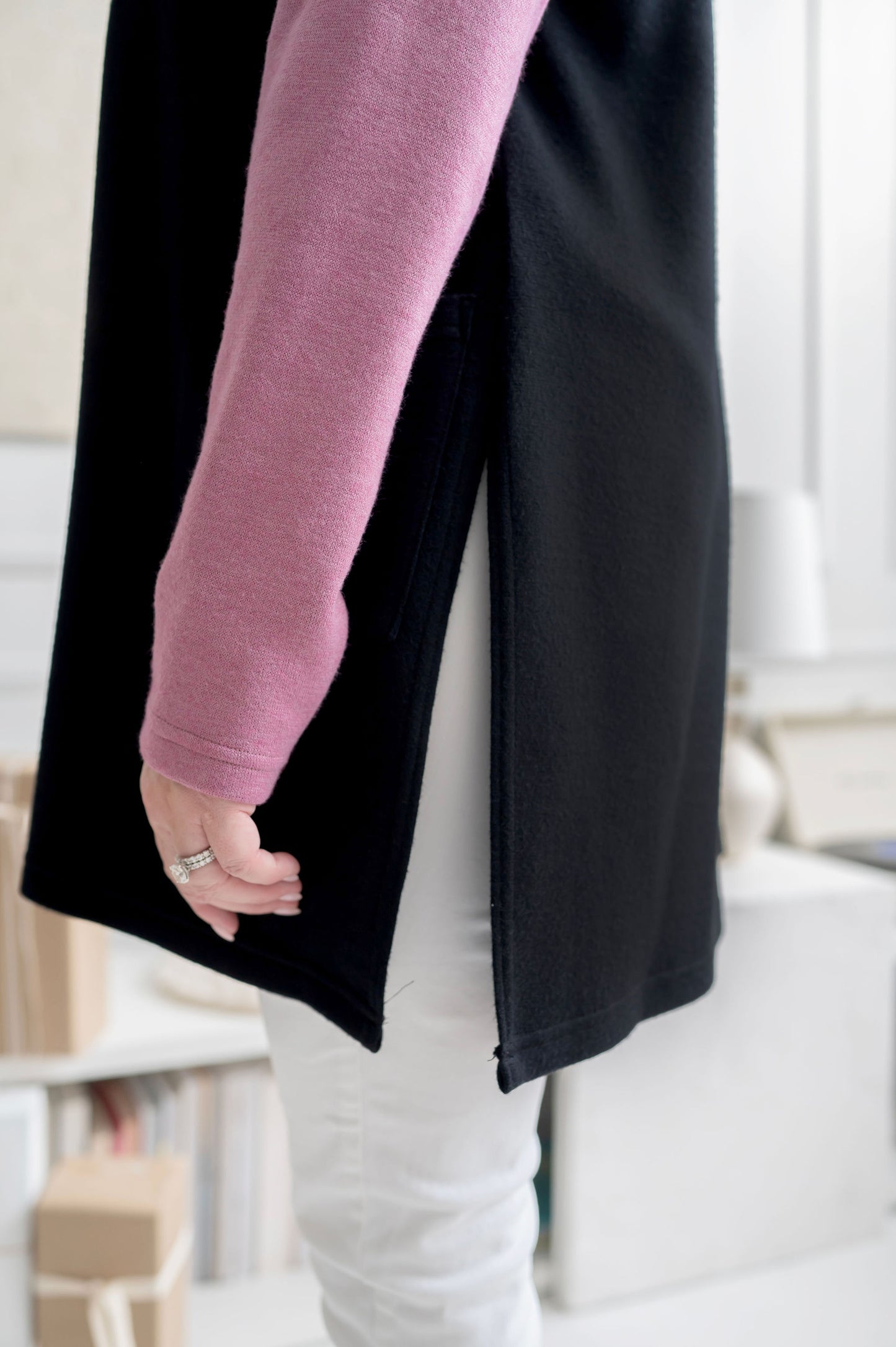 Black + Pink Side Slit Cardigan