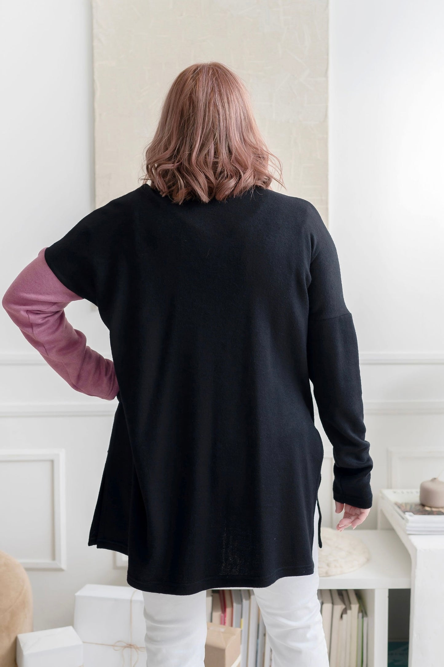 Black + Pink Side Slit Cardigan