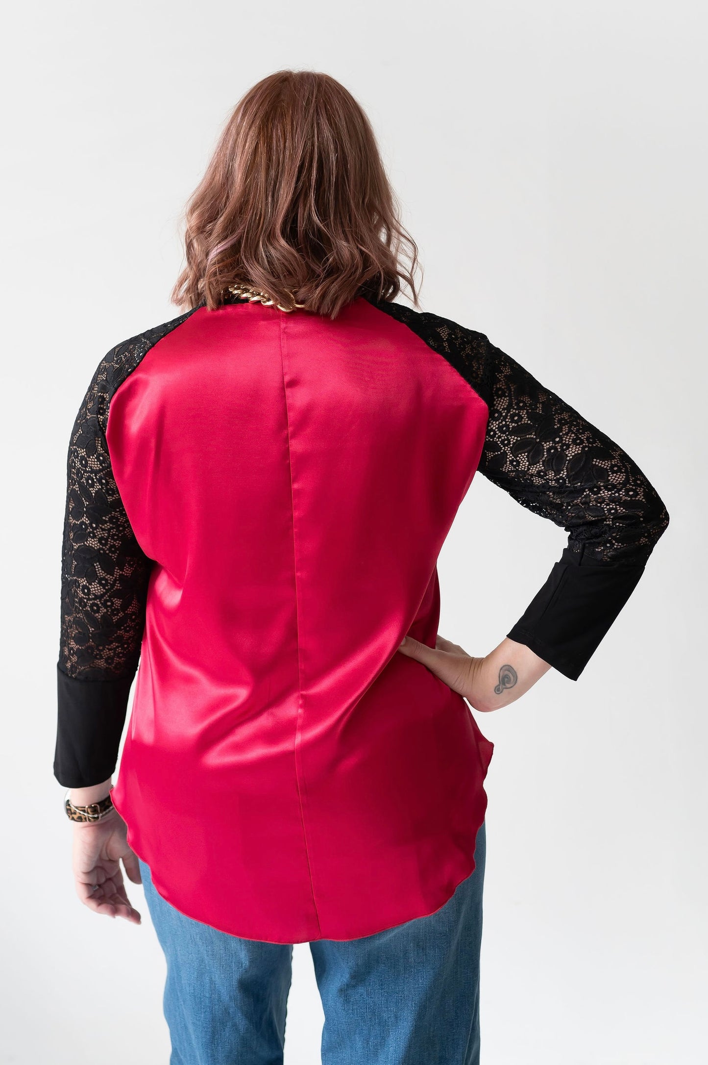 Candy Apple Satin + Lace Blouse