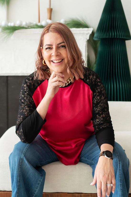 Candy Apple Satin + Lace Blouse