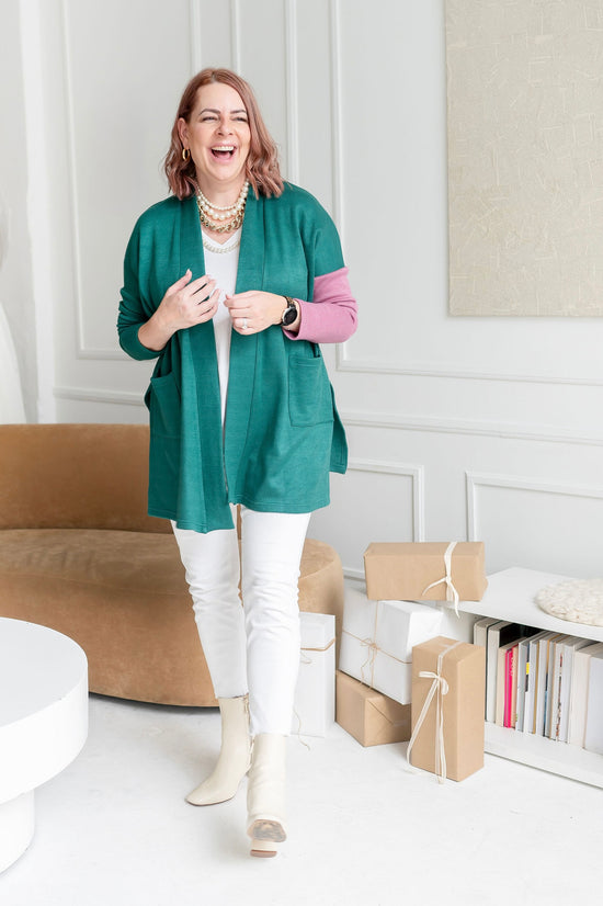 Green + Pink Side Slit Cardigan