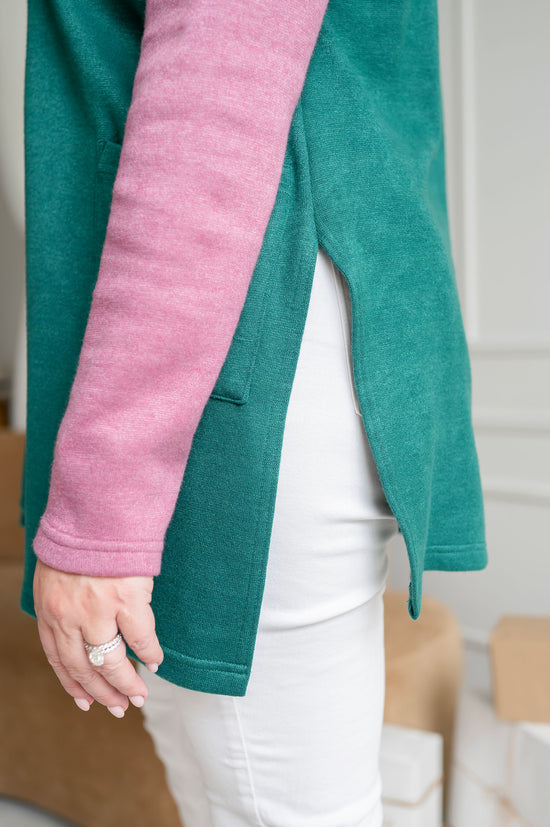 Green + Pink Side Slit Cardigan