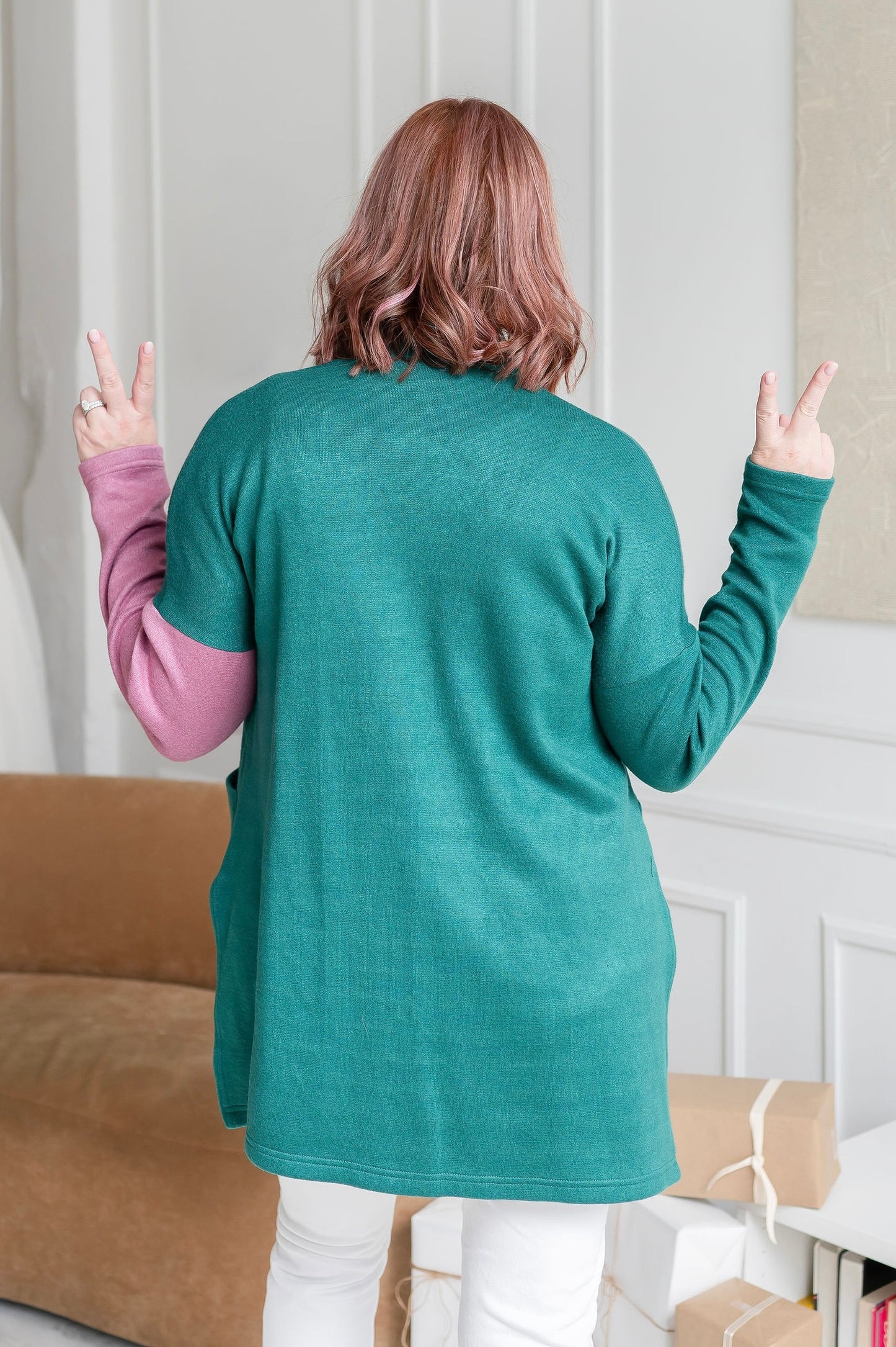 Green + Pink Side Slit Cardigan