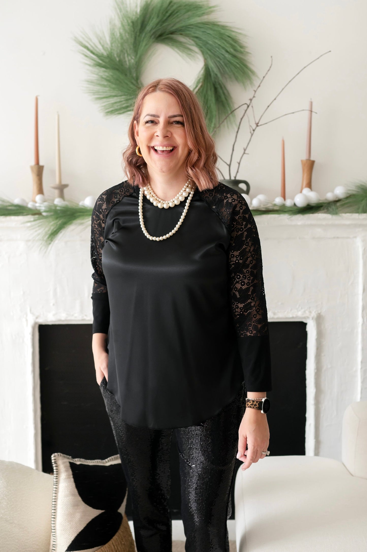 Black Satin + Lace Blouse