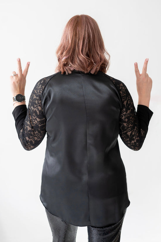 Black Satin + Lace Blouse