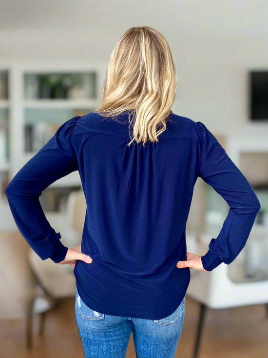 Navy Tie Blouse