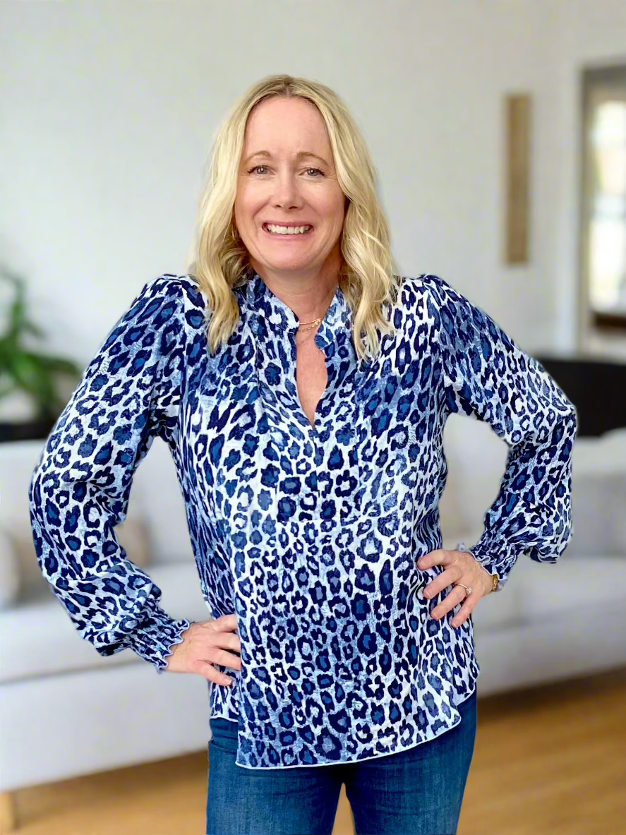 Blue Leopard Blouse - PRE-ORDER