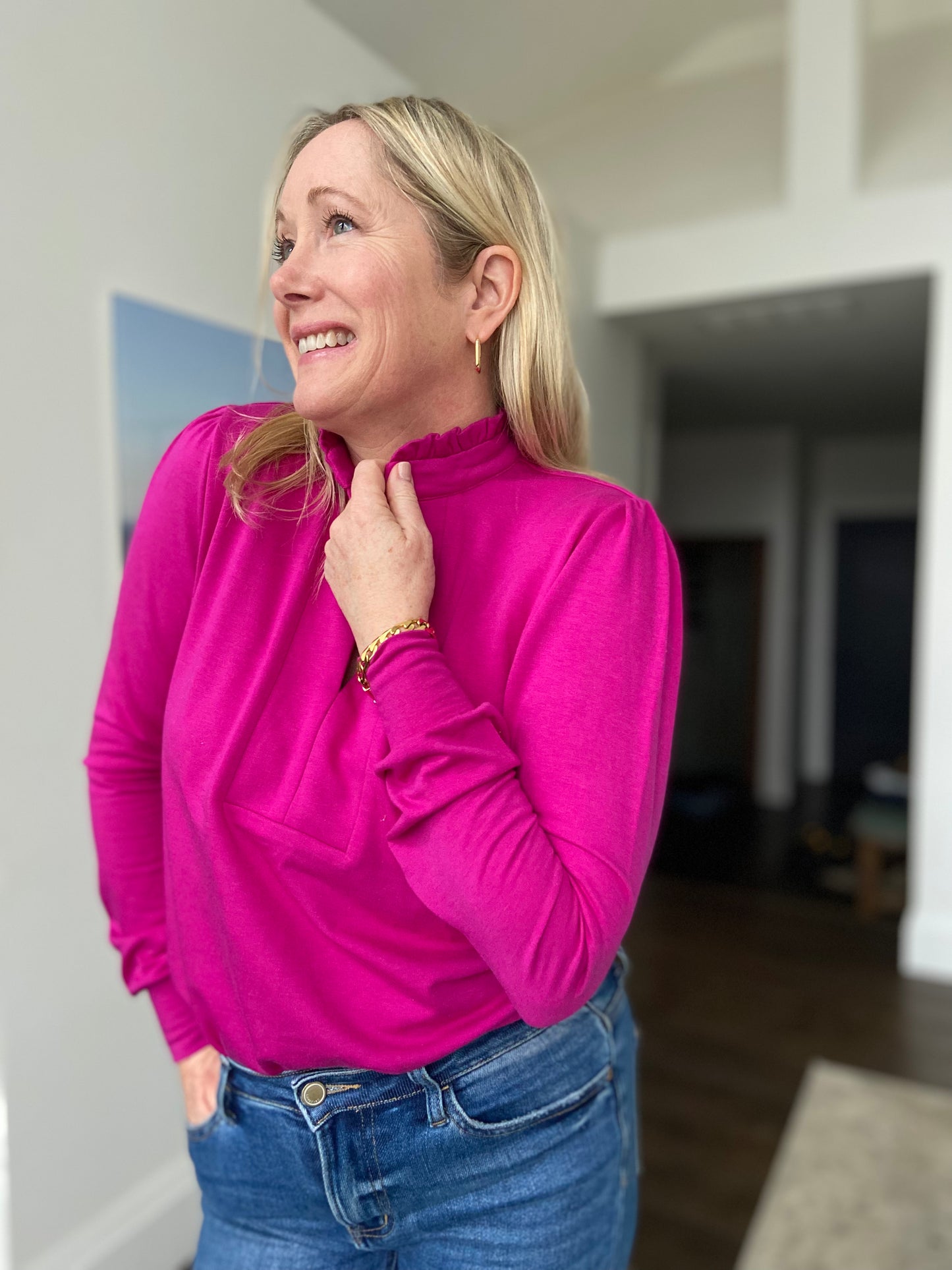 Raspberry Pink Sweater Blouse